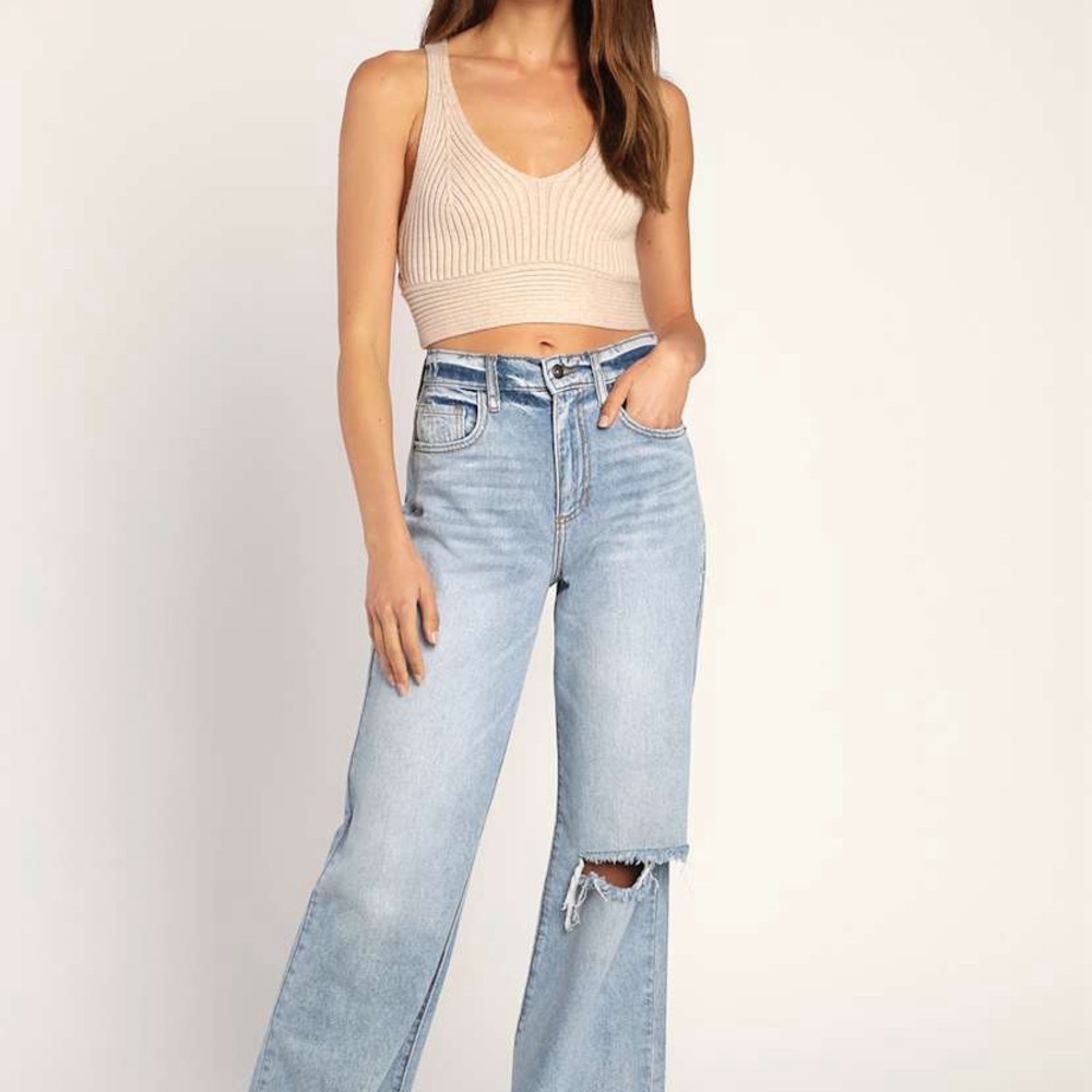 Lulus Ribbed Cross Back Crop Top - Picture 3 of 6